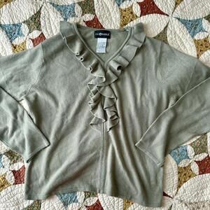 Vintage Y2K sea foam green ruffle v neck fairycore sweater